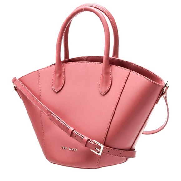 Ted Baker Handbags - Ted Baker Rose-Pink Structured Leather Tote with Crossbody Strap